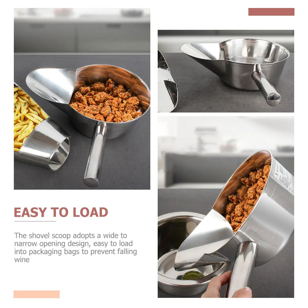 

Stainless Steel Food Shovel Scoop with Wide to Narrow Opening for Fried Chicken French Fries Packing Kitchen Restaurant Store