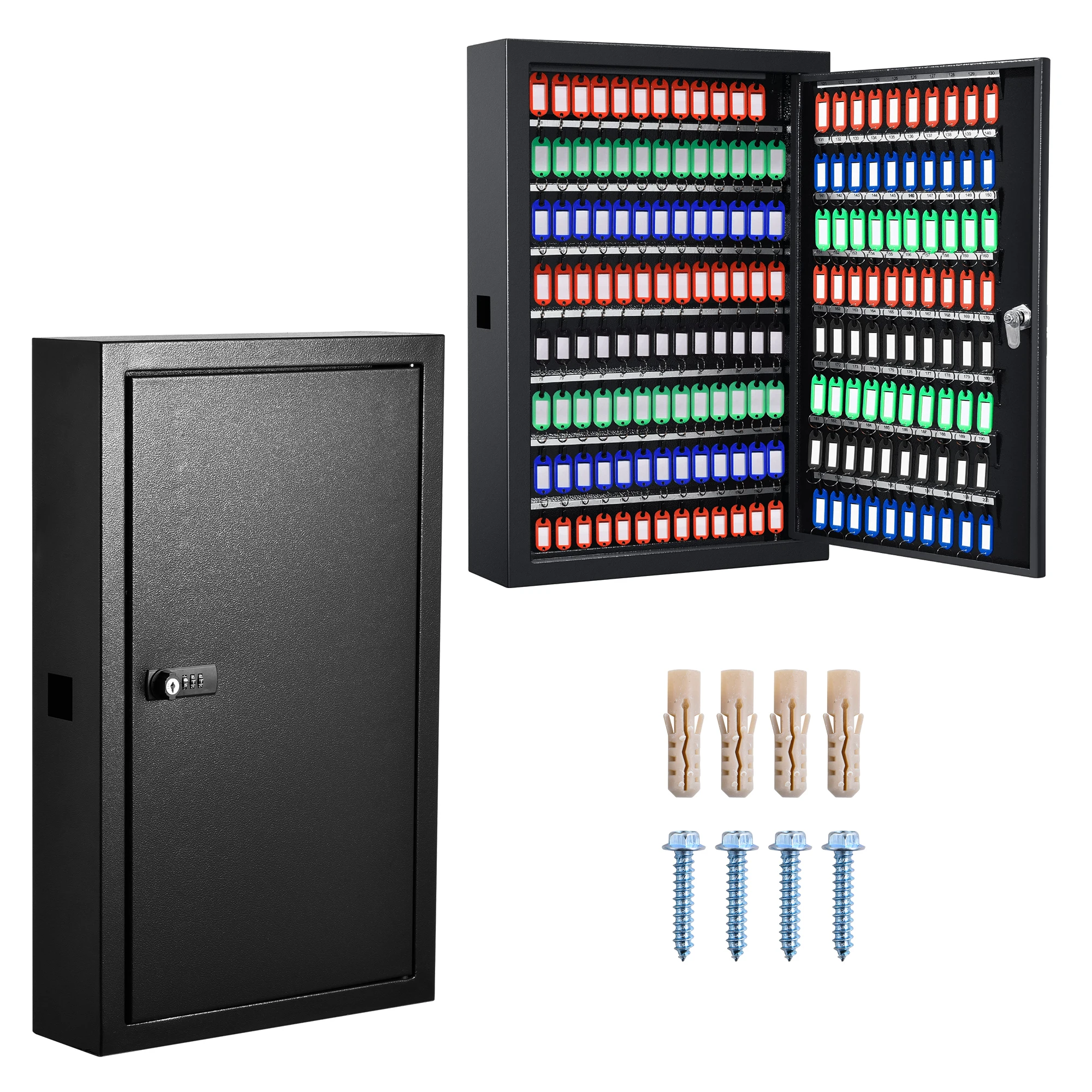 200 Key Cabinet Anti-Theft Steel Lock Box Wall Mount with Key Tags, Heavy Duty Key Storage Organizer Lockable with Adjustable Racks for School Garage Hotel Office Business Home Property