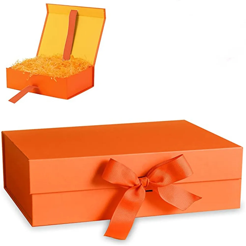 Strong Cardboard Folding Gift  Box With Magnetic Buckle Ribbon Exquisite Solid Color Clamshell Present Packaging Tools