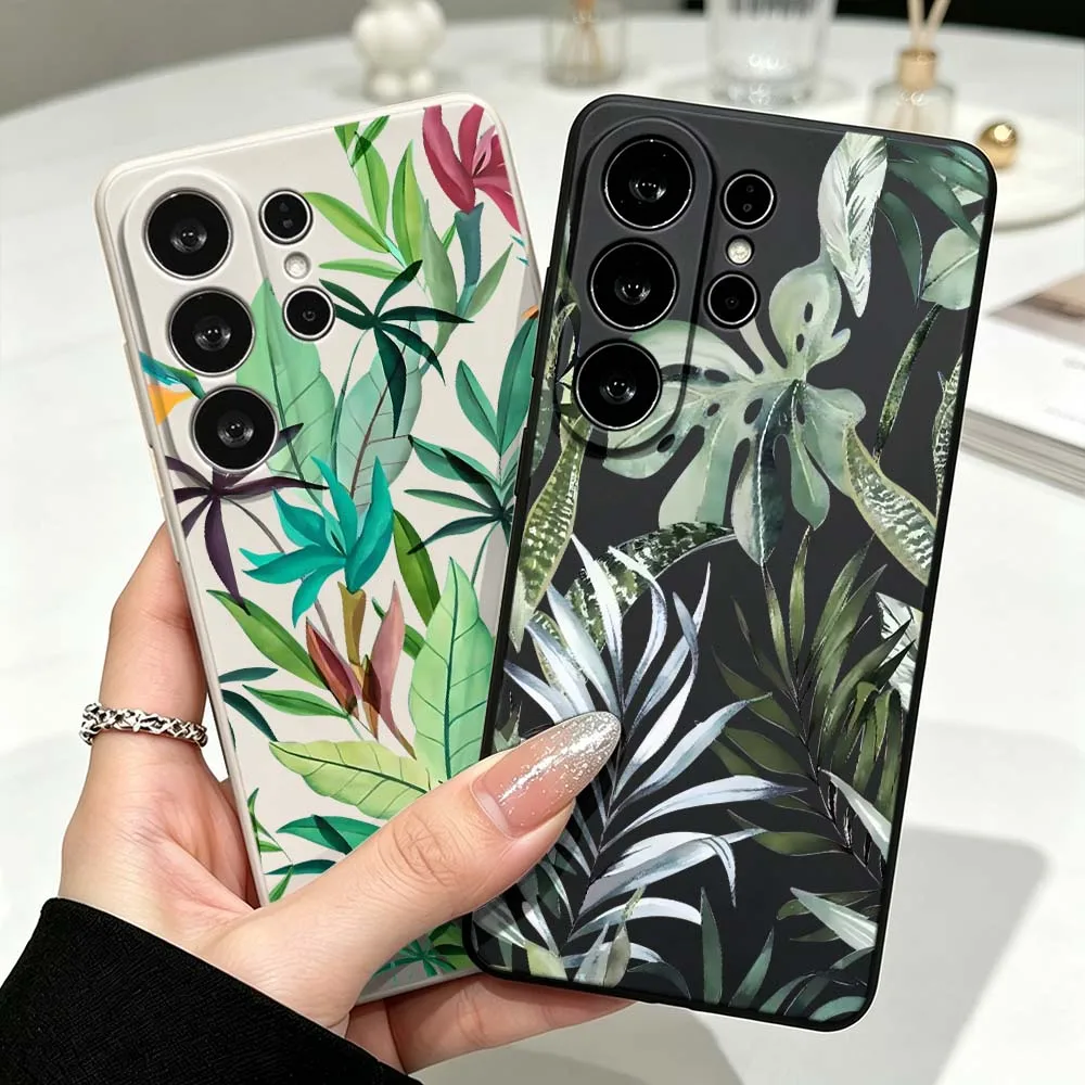 Watercolor Tropical Leaves For Samsung Galaxy S26 S25 S24 S23 S22 S21 Ultra Plus FE Soft Silicone Liquid Phone Case Cover