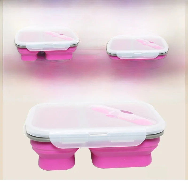 Lonchera Apilable de Silicona para Microondas, Lonchera Bento Portátil para Picnic, Divisor de Frutas, Dos Cartimentos, Re...