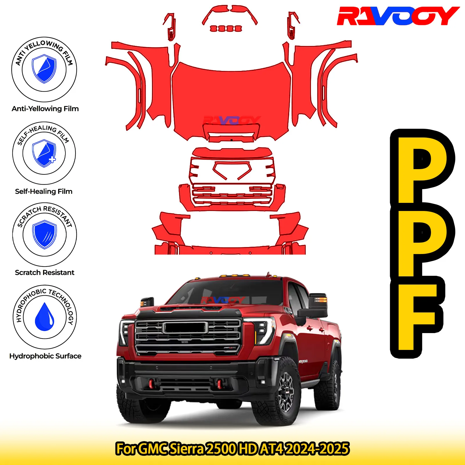 

For GMC Sierra 2500 HD AT4 2024-2025 Glossy Matte Black Precut front PPF Kit Paint Protection Film