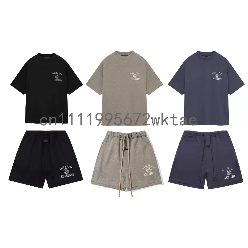 

New Series Summer 2-piece Set Luxury Design Printed Letter Couple Shorts Top Double Line High Street Men's Oversized Shorts Set