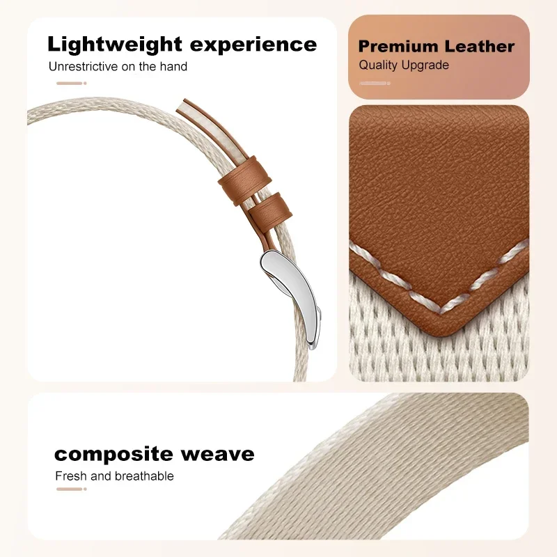 18mm Official Nylon+Leather Strap For Huawei Watch GT6/5/4/GT5 Pro 41/42mm Women Braided Metal Buckle Breathable Wristband Belt