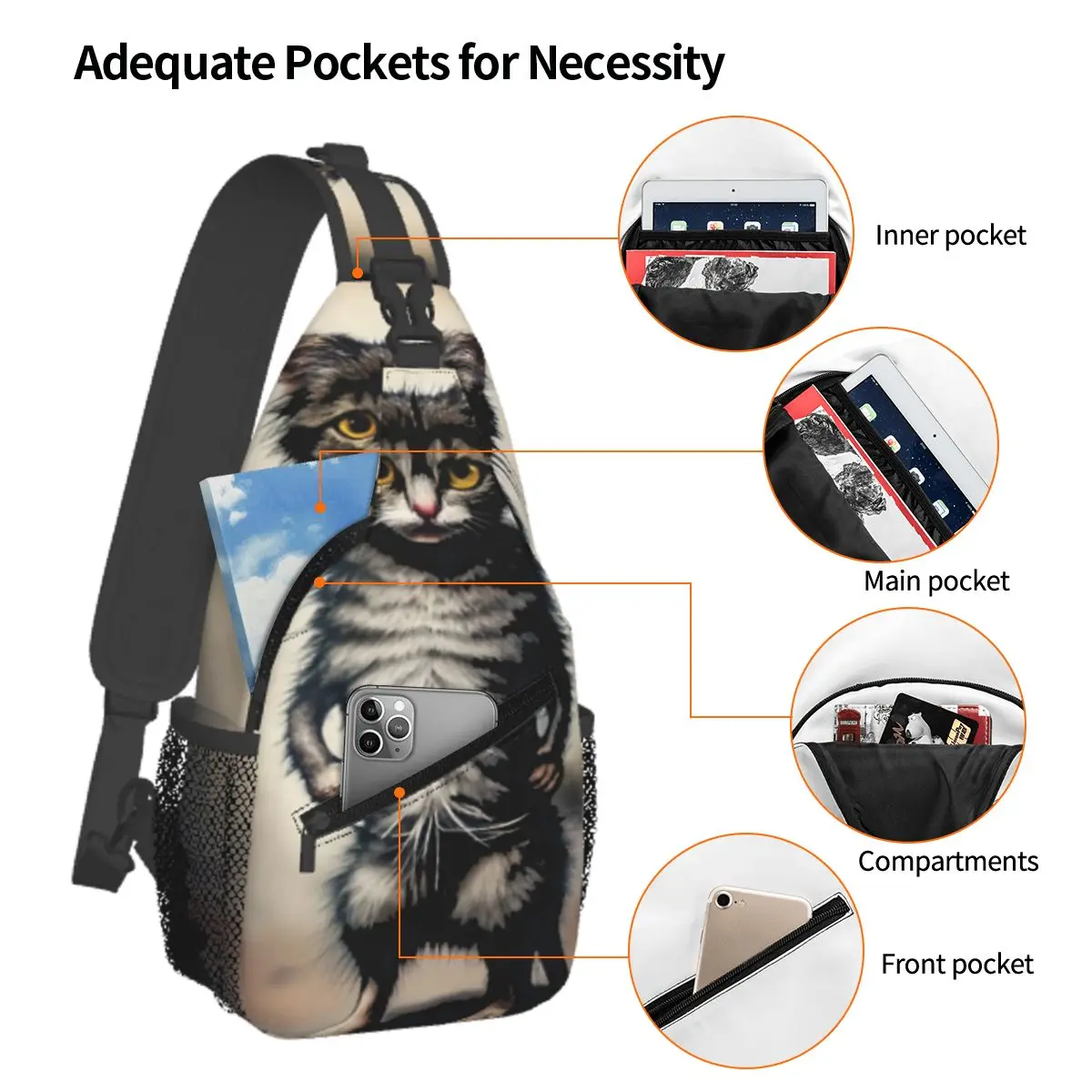 Planchers ed Black Cat Chest Bag, Portable Holiday, Cadeau personnalisé, 03/Nice