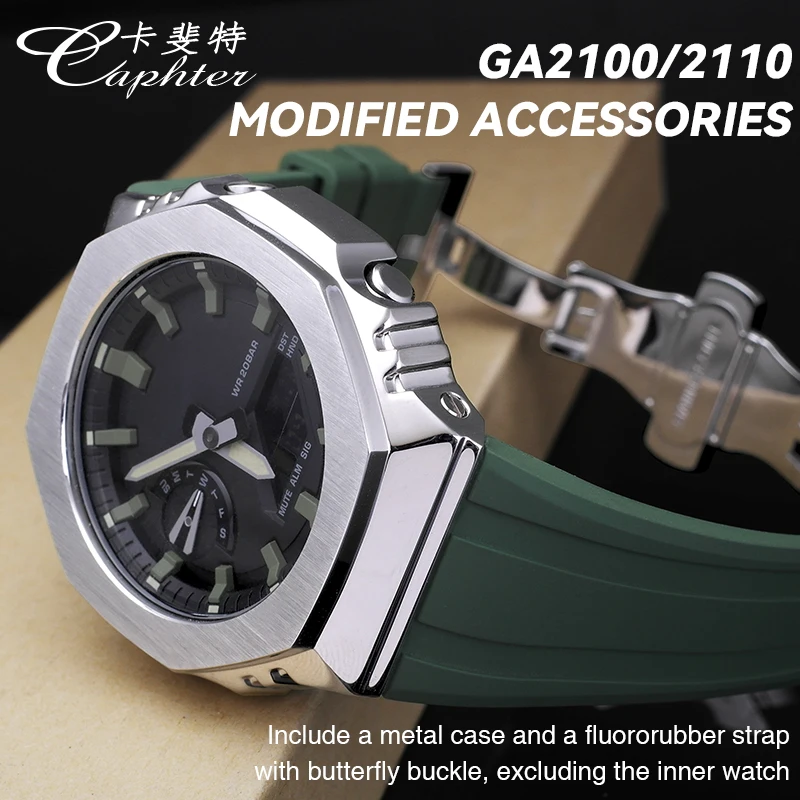 Casioak MOD Kit Metal Watch Case Strap Stainless Steel Bezel Rubber Band Watchband For Casio For G-Shock GA2100 GA-B2100 2110