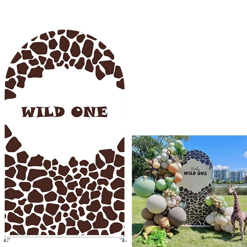 

Mehofond Arch Backdrop Wild ONE Safari Cow Covers Jungle Giraffe Newborn Birthday Party Baby Shower Background Doublesided Prop