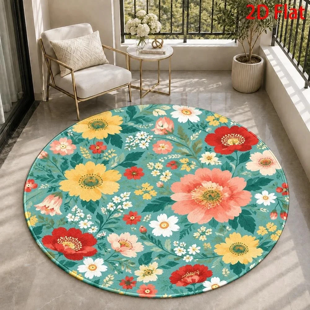 Vintage Persian Oriental Distressed Red Navy Round Area Rug Washable Soft Carpet for Living Room Bedroom Entryway Home Decor