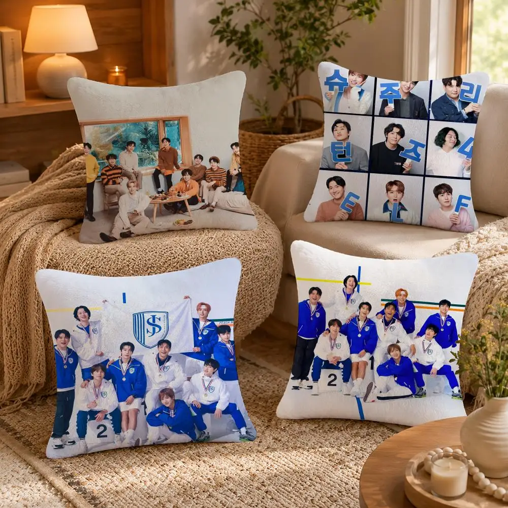 KPOP S-Super Junior Cushion Cover Soft Short Plush Pillow Case Double Sided Print Washable Sofa Bed Home Decor Gift