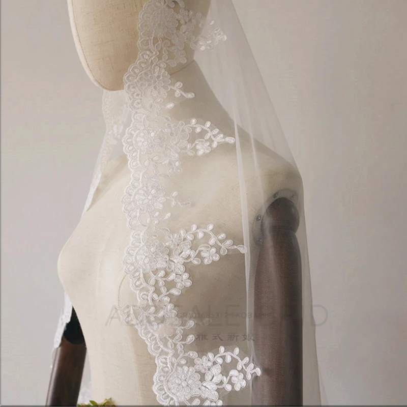 Bridal Veil For Wedding Dresses Lace Appliqued Edge Long Women Marriage Accessories