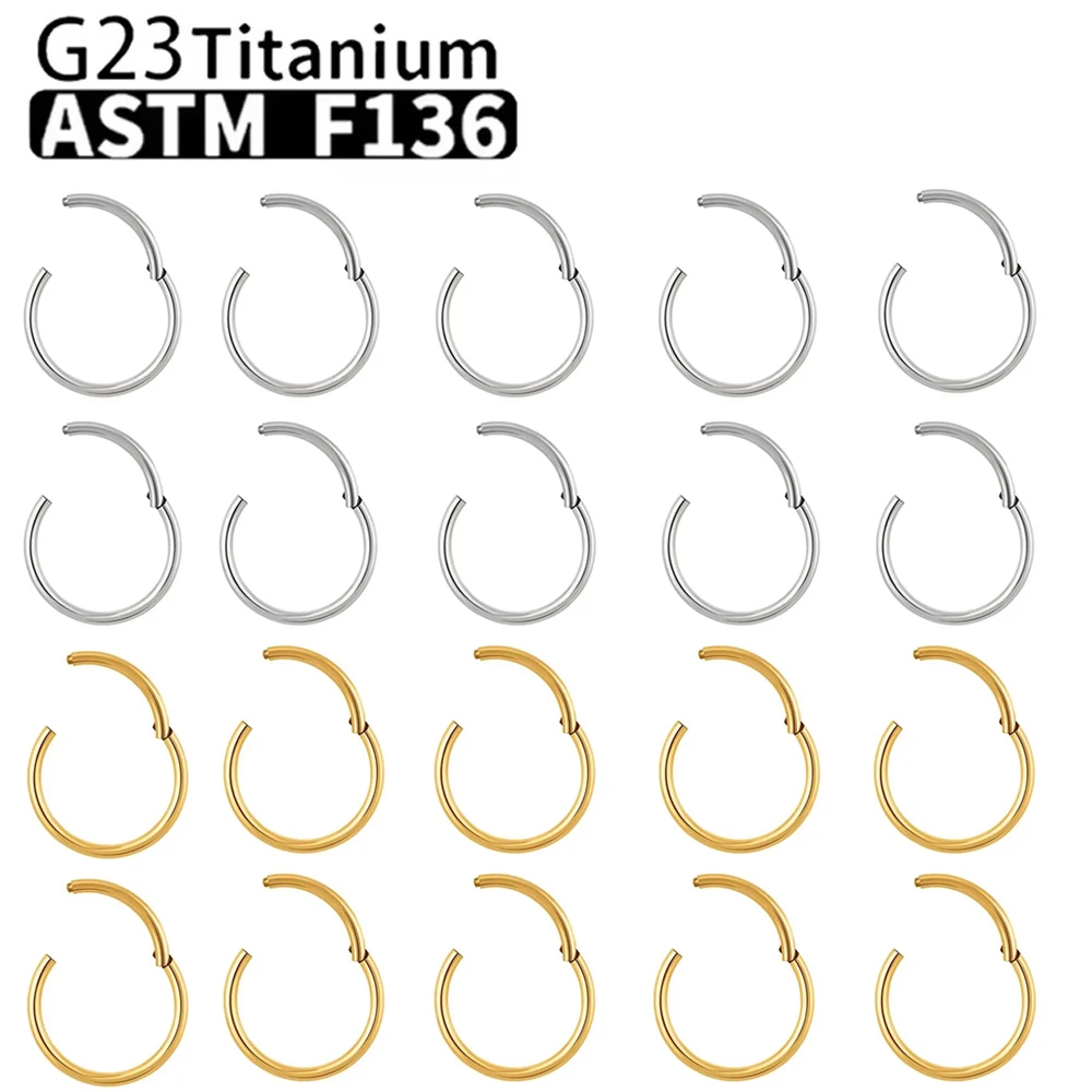 10Pcs Nose Rings G23 Titanium Nose Ring For Women And Men Piercing Jewelry Lip Ear Ring Hoop Mixed Color Body Clips Hinged