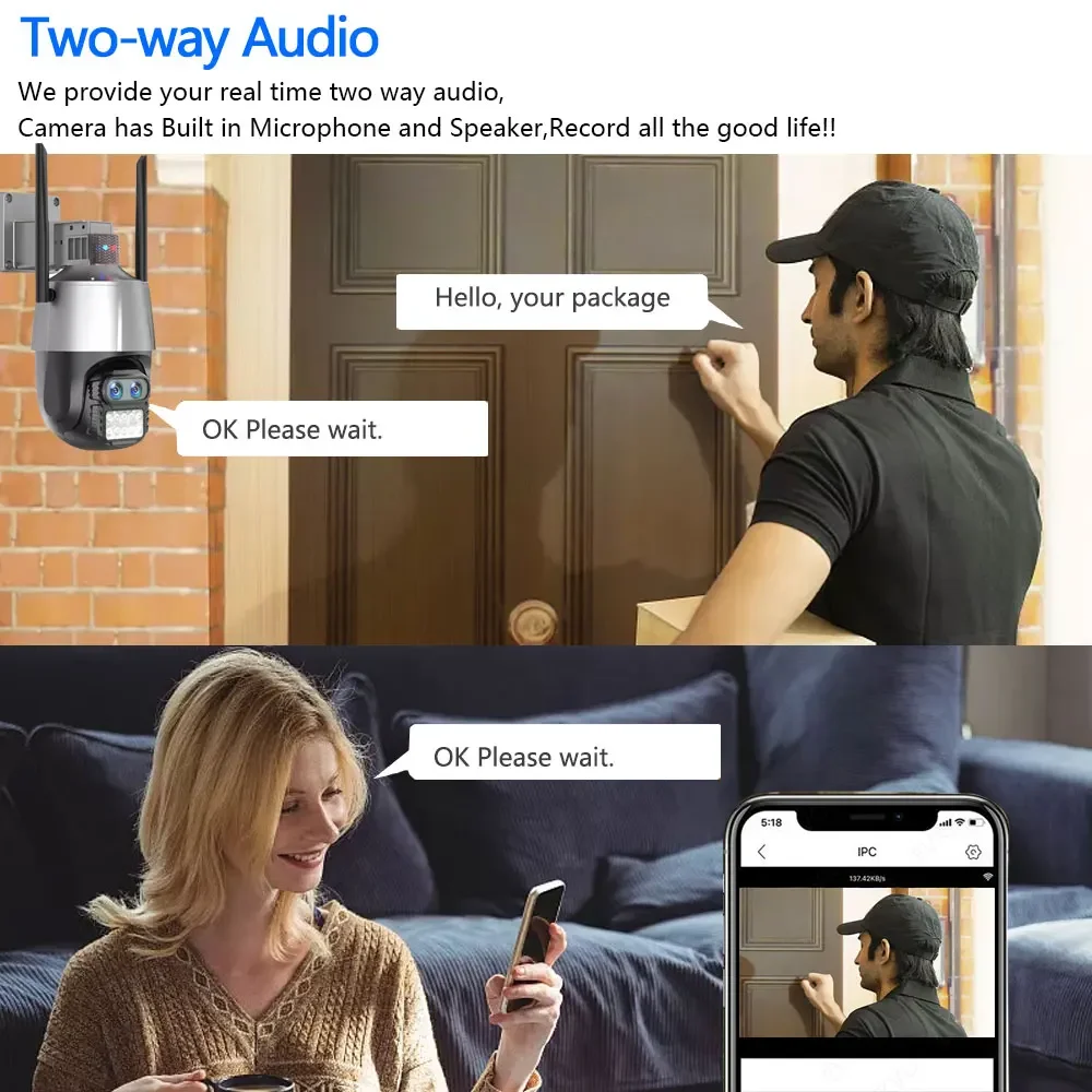 8MP WiFi IP Camera 8X Zoom 4K Dual Lens Security Camera Outdoor Auto Tracking Siren Alarm Video Surveillance P2P ICsee CCTV PTZ