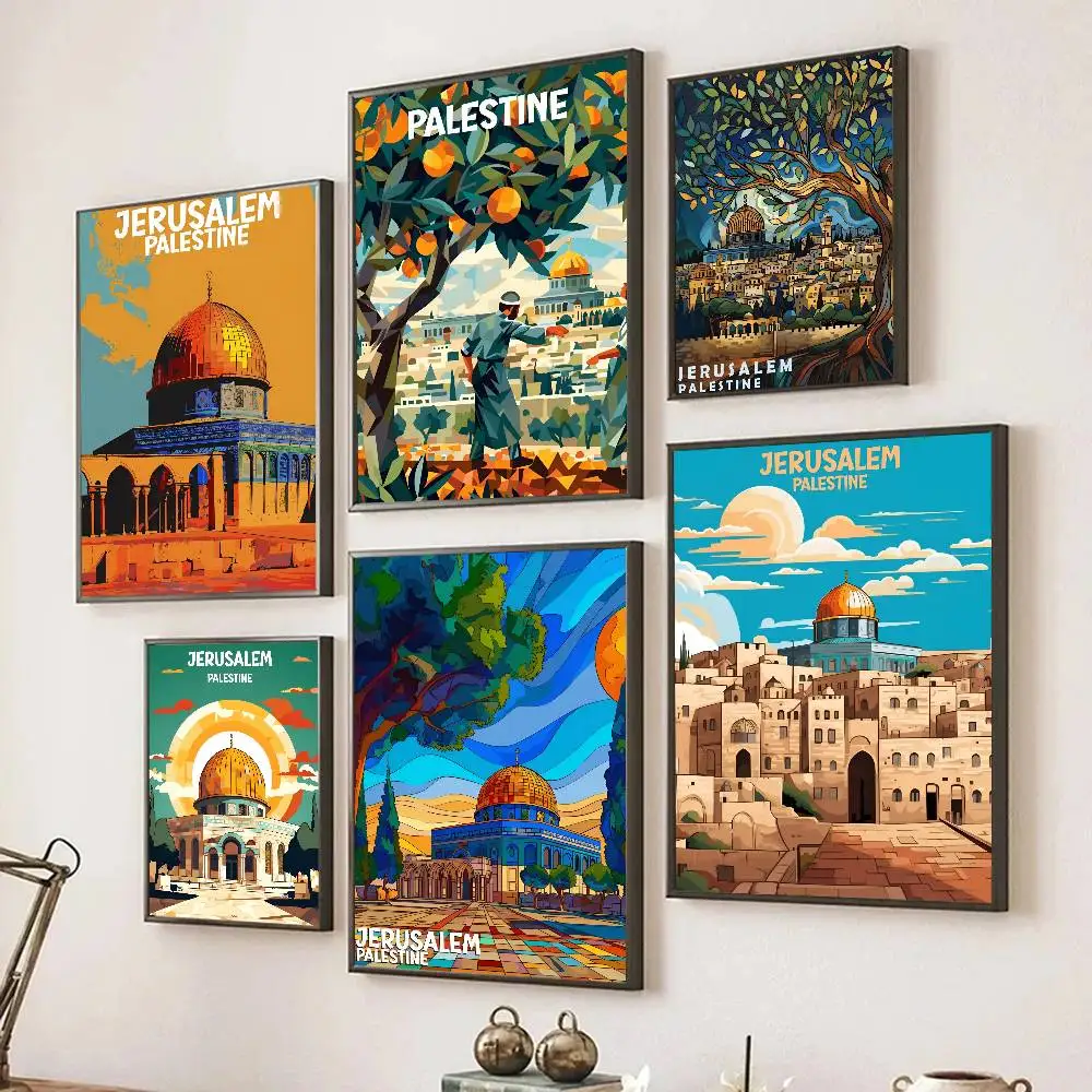 Jerusalem Palestine Travel Poster Self-adhesive Art Room Entrance Restaurant Wall Decor Art Painting
