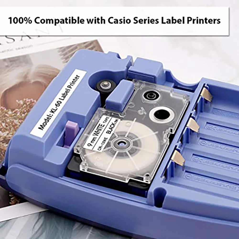 Cinta de etiquetas térmica para impresora CASIO, 6 piezas, 9mm, KL-120, KL-E300, KL-60, KL750B, KL820, KL750, KL7200