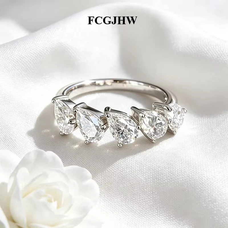 FCGJHW 4*6mm Pear Cut 5 Stones Moissanite Rings for Women Dating Wedding Band Promise Real S925 Sterling Silver Jewelry 2026
