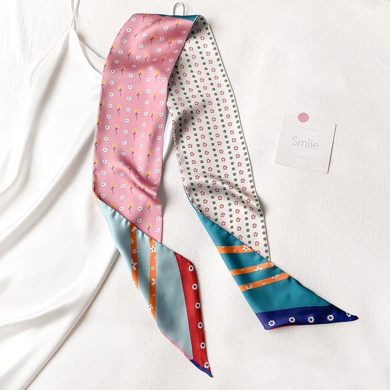 Bufanda de satén de seda pequeña y larga para mujer, cinturón decorativo para el cuello, cinta para el pelo multifuncional coreana, novedad de verano