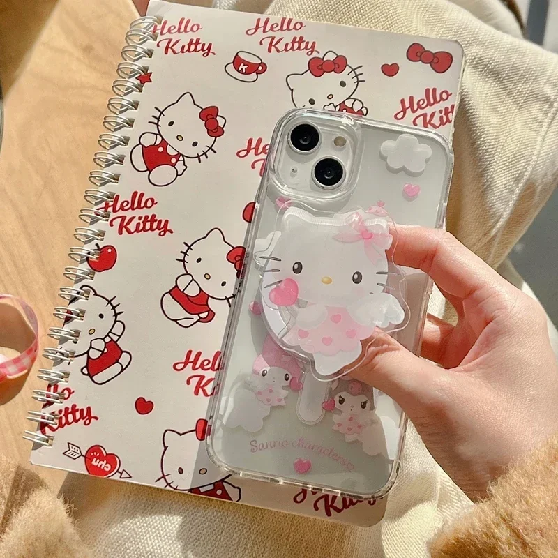 Sanrio Hello Kitty Melody Kuromi Magnetic Bracket Magsafe Wireless Charge Phone Case For iPhone 16 15 14 13 12 11 Pro Max Cover