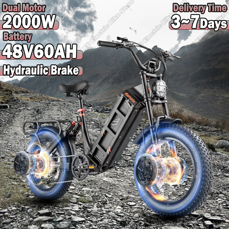 Juliet III Electric Bicycle 2000W Dual Motor 48V60AH Lithium Battery 20*4.0 Fat Tire Snow E-bike Hydraulic Brake Electric Bike