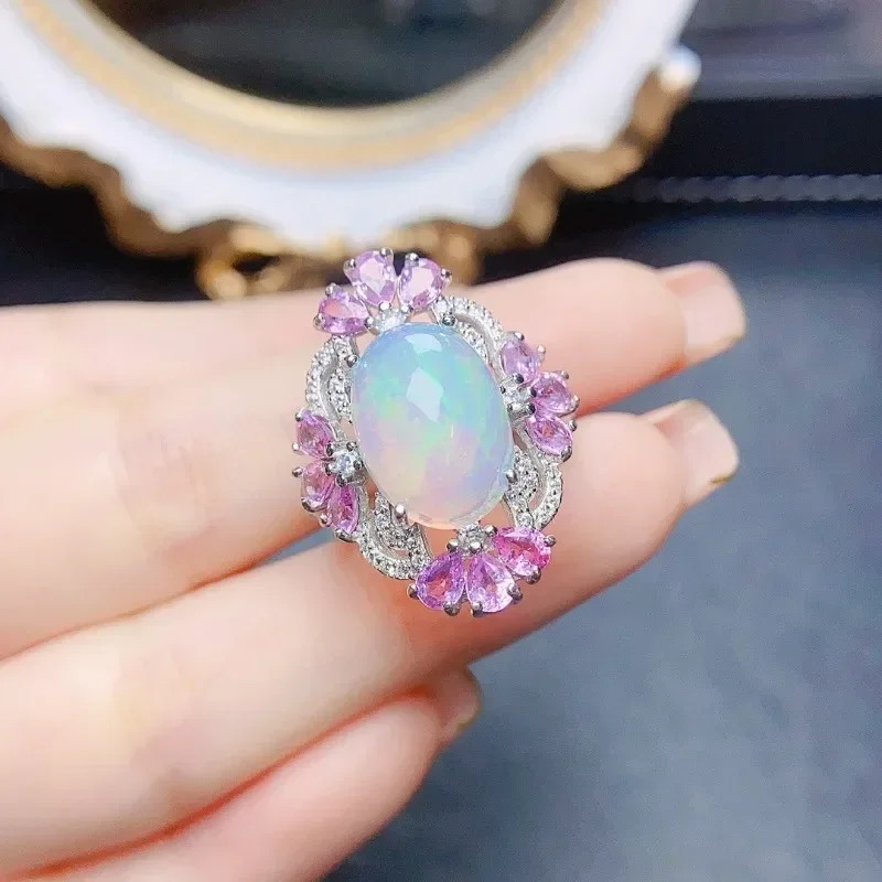 SACE GEMS New Luxury 925 Sterling Silver 10*14MM Natural Opal Rings for Women Engagement Cocktail Party Fine Jewelry Gift