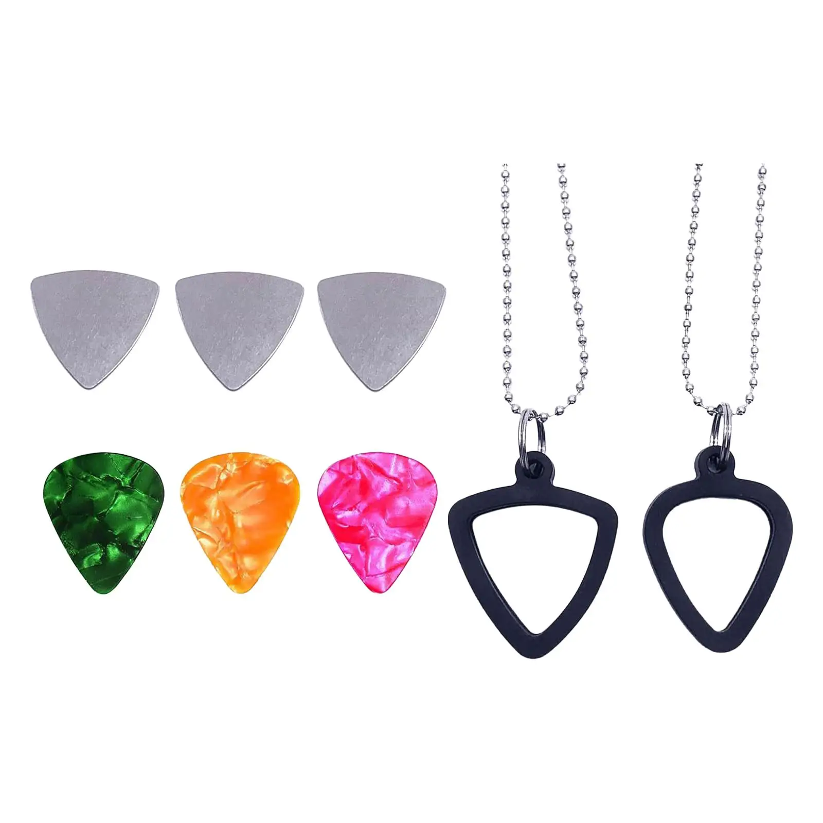 JEPick-Collier pendentif JEPlectrum, 3 médiators en acier inoxydable, 3 médiators colorés en celluloïd pour bijoux