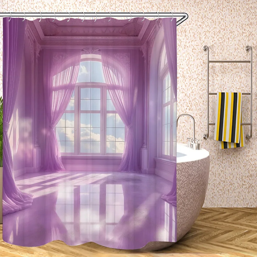 Dream Purple Palace Shower Curtain for Bathroom Accessories Set Folding Partition Bath Curtains Bedrooms Waterproof Fabric Home