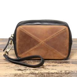 LEATHFOCUS High Quality Men Luxury Leather Clutch Bag Vintage Pieced Leather Wallet Creative Coin Purse Phone Bag