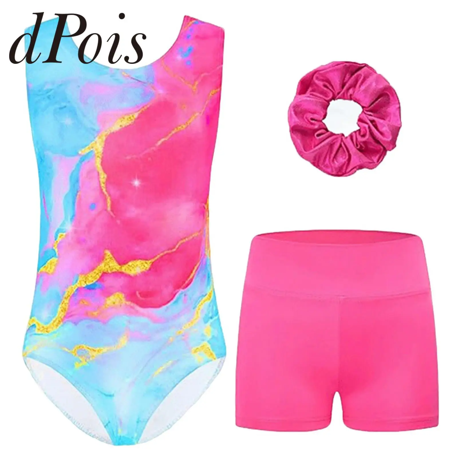 

Children's Printed Dancing Leotard with Shorts Girls Acrobatics Rhythmic Gymnastics Leotard Kids Sleeveless Ballet Dance Outfit