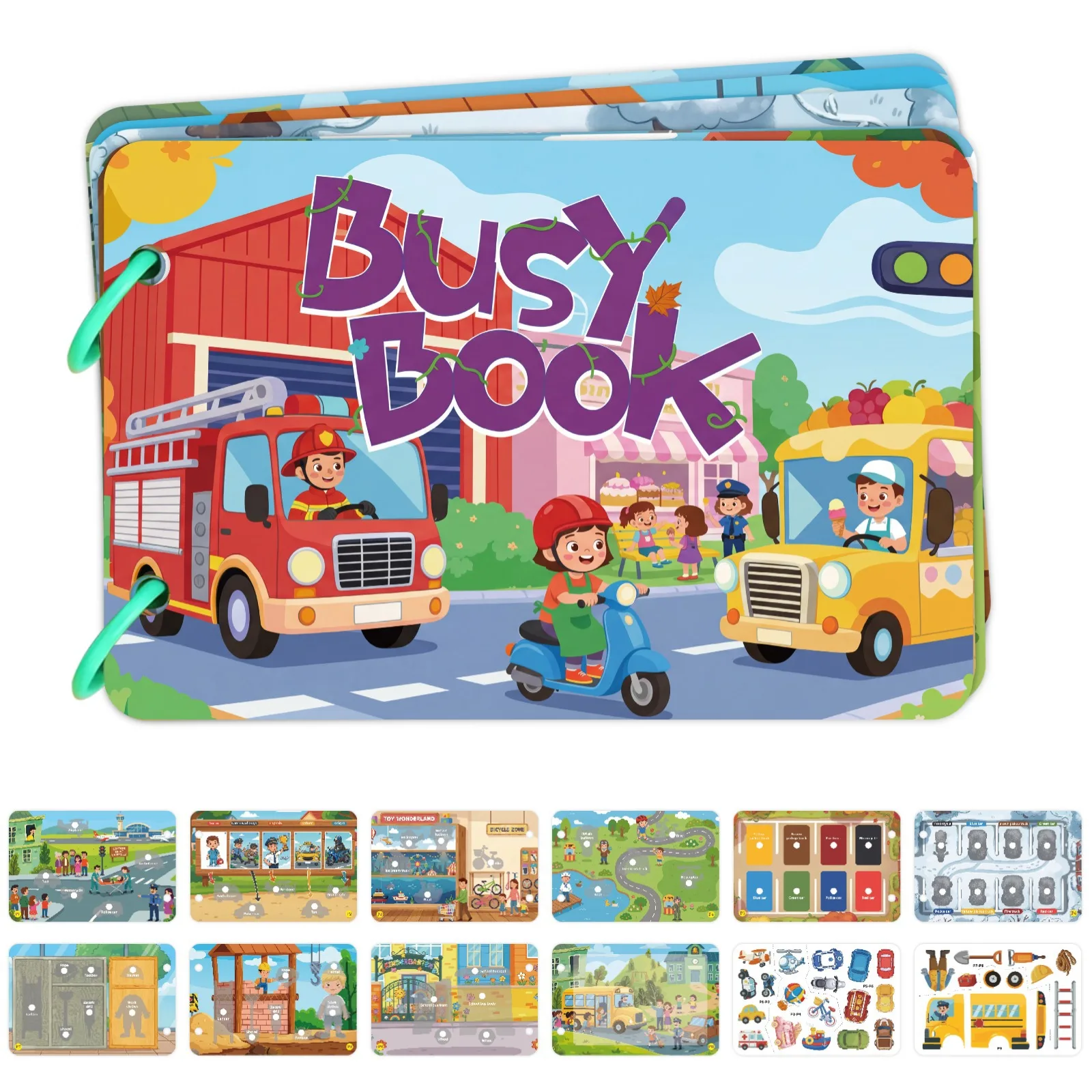 Traffic Theme Early Education Quiet Book - Busy Book with Reusable Stickers for Kids Intellectual Development Educational Toy