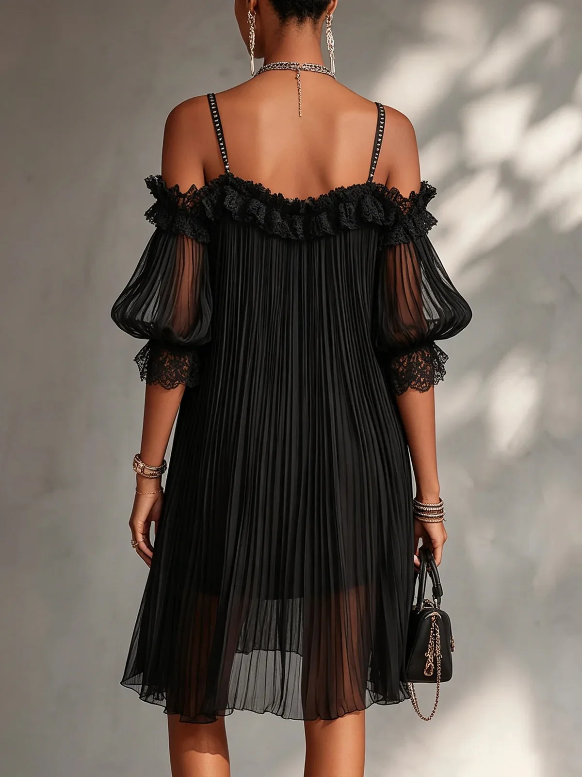 2026 Sexy Off Shoulder Mini Dress Elegant Suspender Dress Summer Fashion Lace Sheer Short  Puff Sleeve Party Dress Chic Vestidos