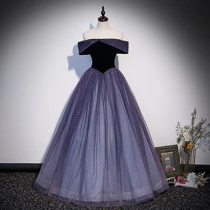 

Sequins Boat Neck Evening Dress Empire Short Sleeves Elegant Simple Pleat Floor-Length New Tulle Party Formal Gown Woman B1916