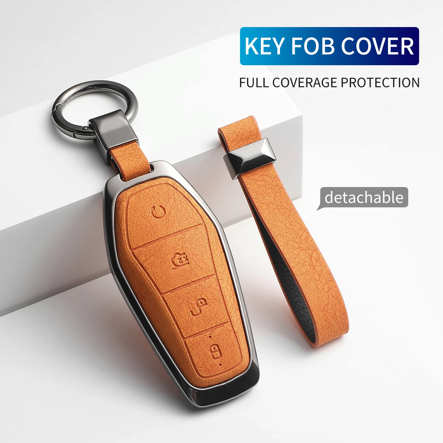 Car Zinc Alloy Leather Key Case Holder Cover Chain For BYD Atto Han EV Dolphin Durable Second Song Pro Tang Dm QIn PLUS MAX Yuan