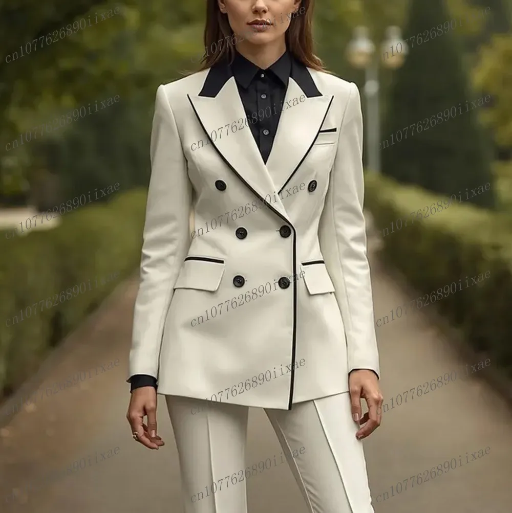 

New White And Black Women Suits Lady Business Office Tuxedos Mother Wedding Party Formal Ladies 2 Piece Set Jacket Pants