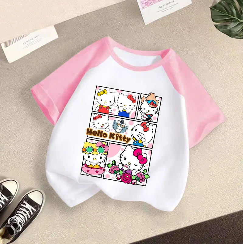 

Hello Kitty T-shirt Kuromi My Melody Cinnamon Kawaii Anime Short Sleeve Kid Cotton Loose Tee Children Clothing Top Clothes Gift