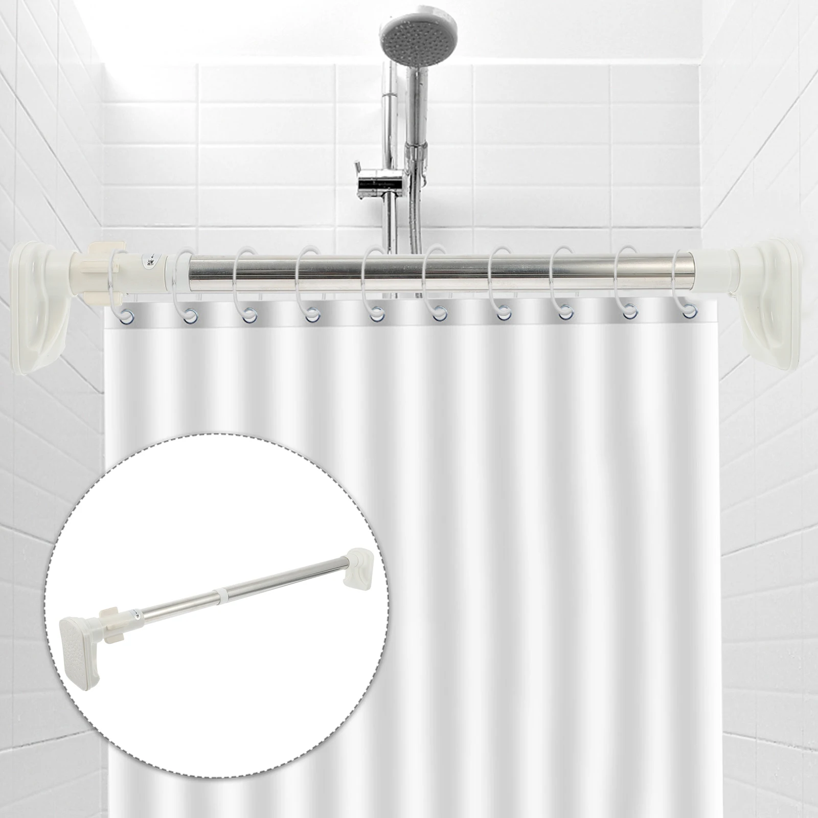 

1pc Adjustable Telescopic Clothes Rail Alloy Drying Rod Bathroom Curtain Closet No Drilling Extendable Towel Rail