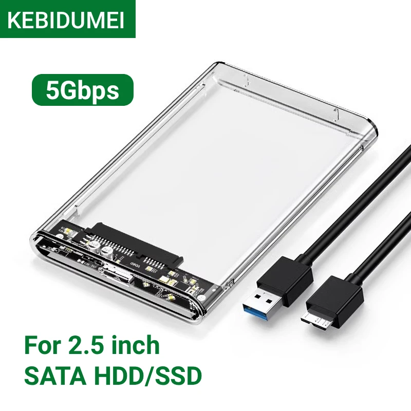 Caja Transparente para Disco Duro KEBIDUMEI, Carcasa para Disco Duro de 2.5 Pulgadas, SATA SSD, USB 3.0, Caja Externa para Disco Duro, Sin Herramientas