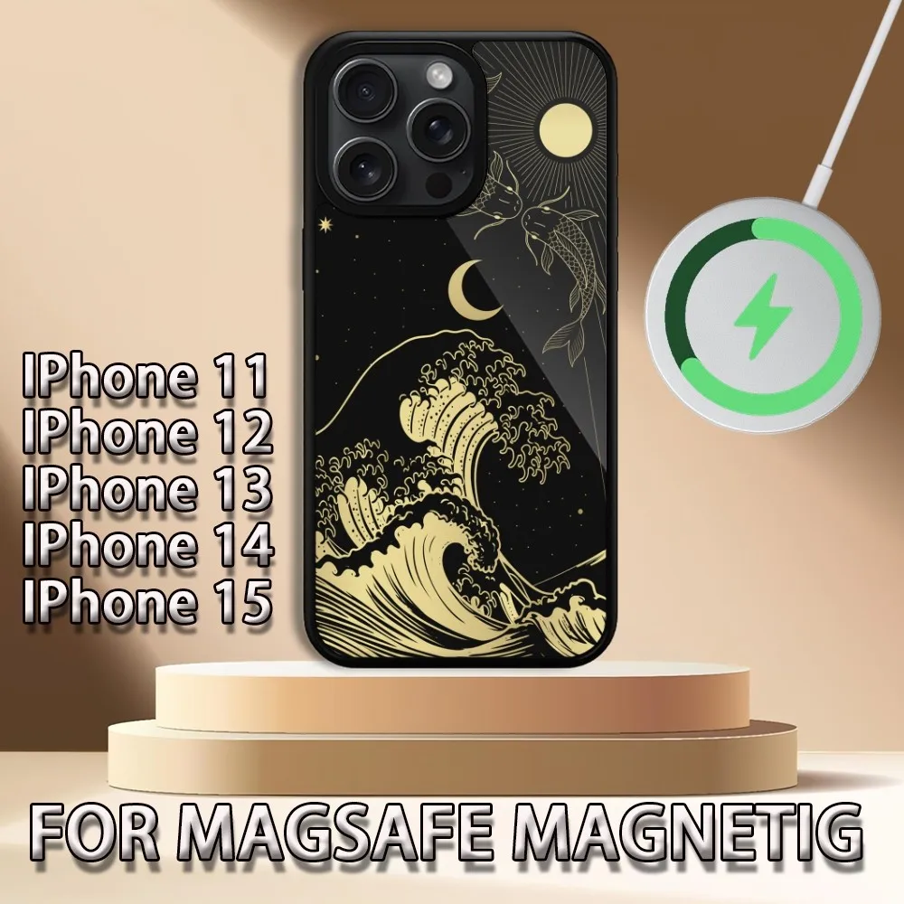 Japanese Ukiyoe Great Wave Kanagawa Phone Case For iPhone 15 14 13 12 11 Pro Max Plus Magsafe Magnetic Wireless Charging Cover