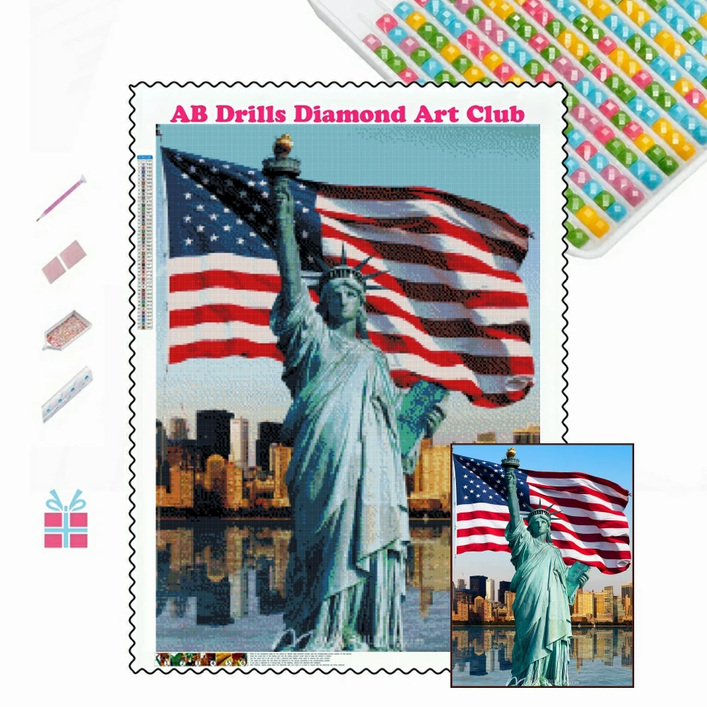 Famous Tourist Attraction Statue Of Liberty AB Drill Diamond Painting Cross Stitch New York Scenery Mosaic Rhinestone Home Decor