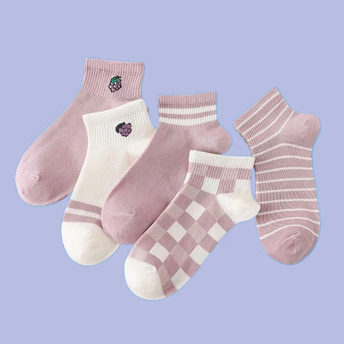 Chaussettes Bateau en Coton Absorbant la Sueur pour Femme, Minces, Mignonnes, Dessin Animé, Ours, Décontractées, Ins Chimallow Mouth, Été, Nouveau, 5 Paires