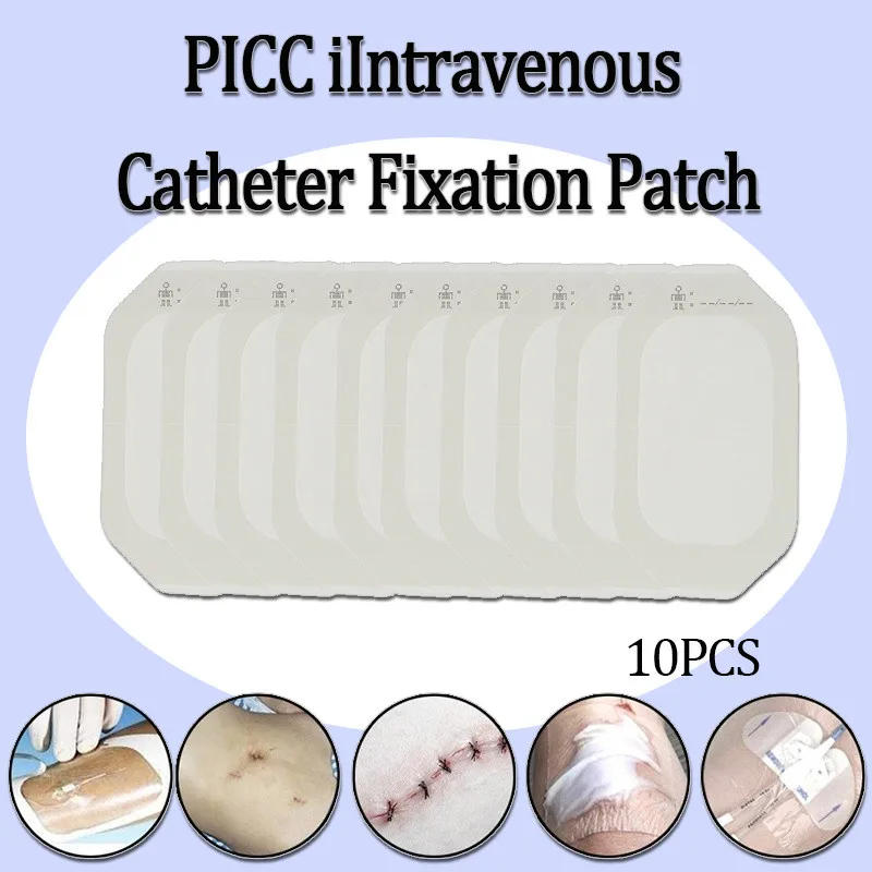 10Pcs PICC Catheter Placement Patch Sterile Transparent Waterproof Dressing Patch Intravenous Catheter Fixation Patch
