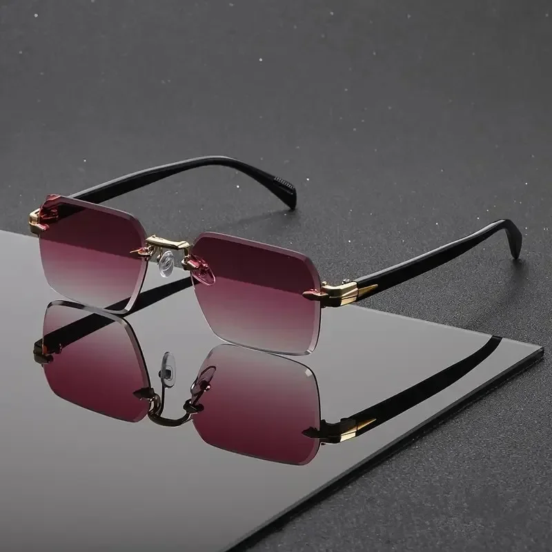 Rimless Sunglasses Rectangle Fashion Popular Women Men Shades Small Square Sun Glasses for Female Male Summer Traveling Oculos view 5