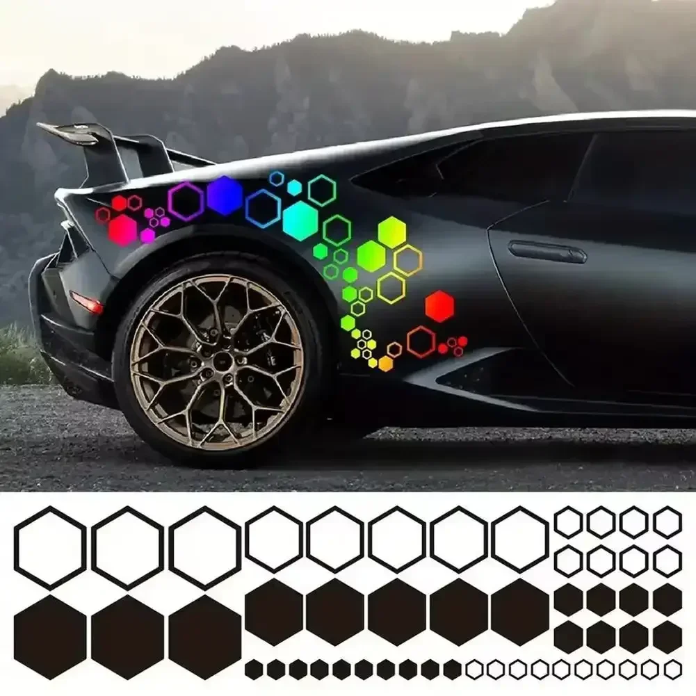 52 Calcomanías de Vinilo para Automóvil con Diseño de Panal, Combinación de Calcomanías Hexagonales Grandes y Pequeñas, Decoración para Carrocería de Automóvil, Estilo Abierto, Estilo Moderno