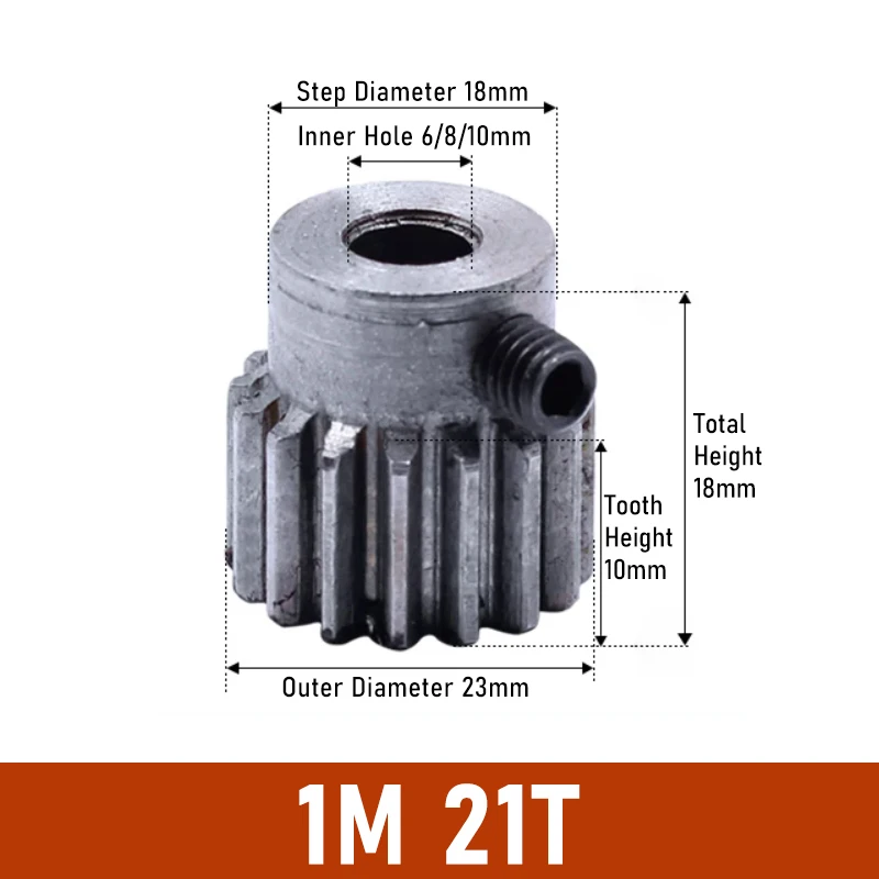 1 Module Spur Gear 1M 21 Teeth/22 Teeth/23 Teeth/24 Teeth Standard Hole 6/6.35/8/10/12mm Precision 45# Steel Motor Boss Gears