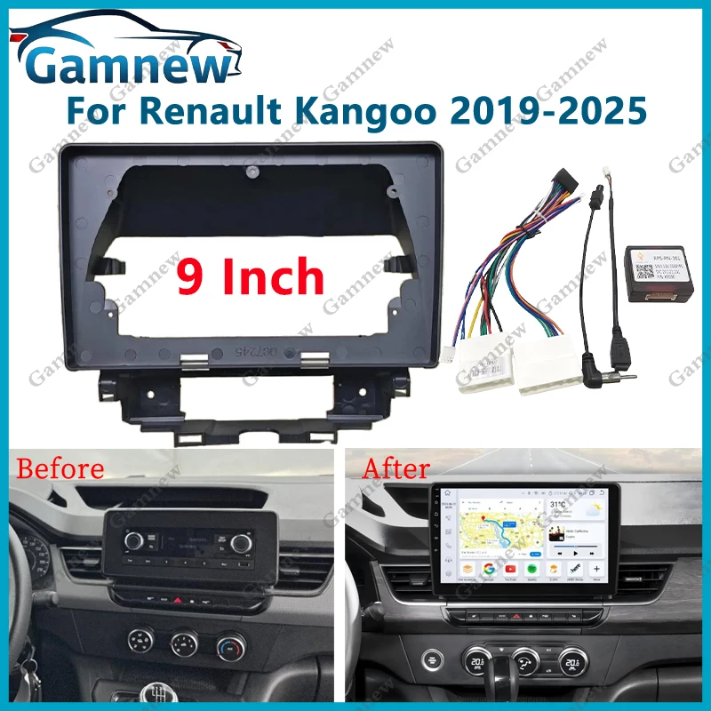 

9 Inch Car Frame Fascia Canbus Box Adapter Android Radio Dash Fitting Panel Kit For Renault Kangoo 2019-2025