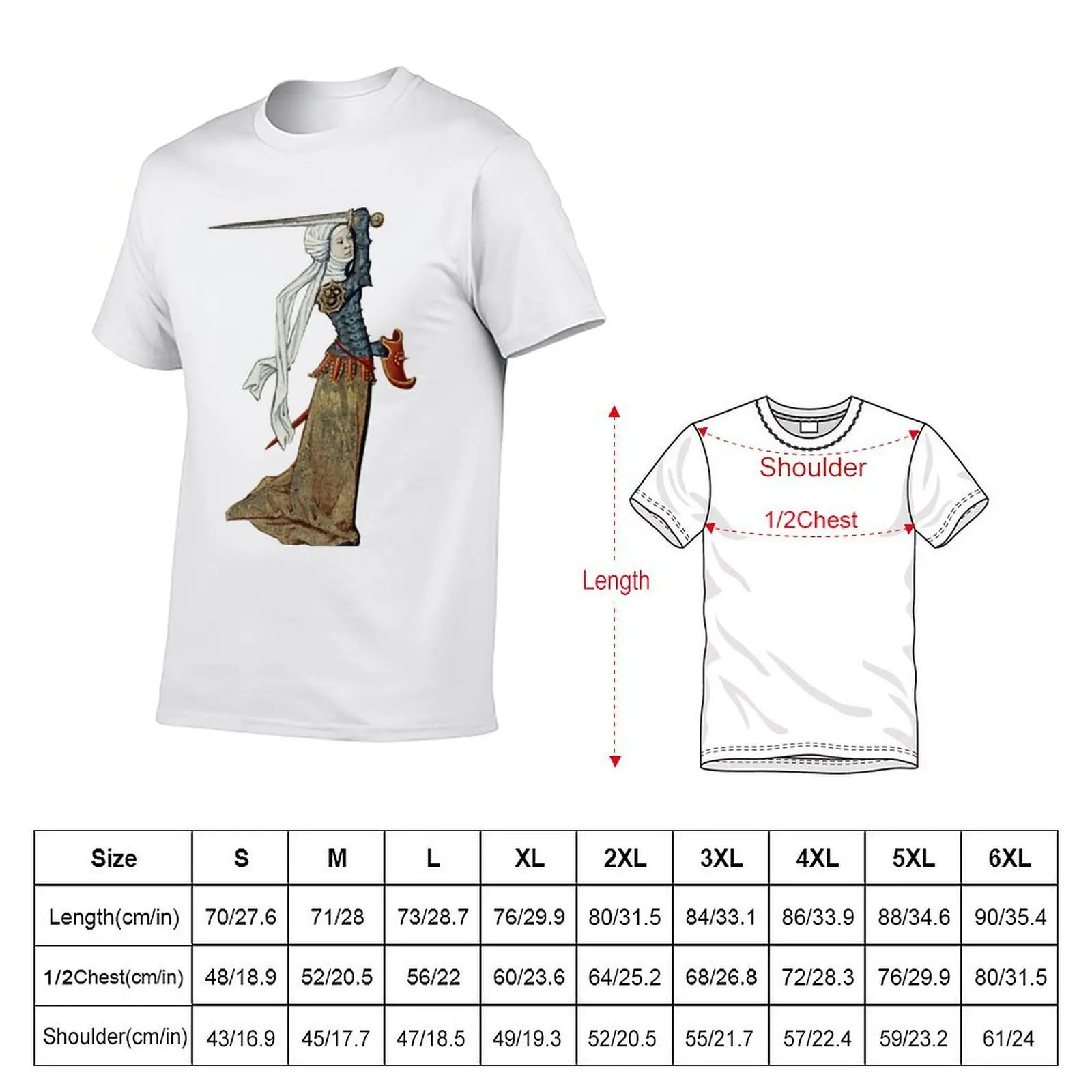 Medieval Warrior Woman with Sword & Buckler T-Shirt man t shirt cotton t shirt men 100% cotton luxury brand T-Shirt