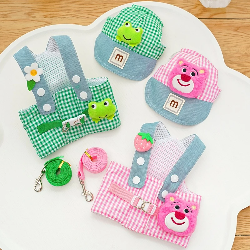 

Cartoon Pet Harness Dog Chain Sun Hat Set Cute Cat and Puppy Clothing Cat and Puppy Vest Harness Rope Hat Outdoor Pet Supplies