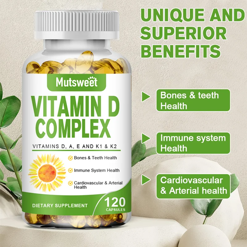 MUTSWEET Vitamin D3 2000 IU Vit Complex Promote Repair Flexibility and Mobility Functions Vegan Non-GMO High Absorption VitaminE