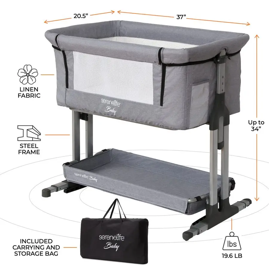 سرير أطفال، نائم بجانب السرير للرضع حديثي الولادة، سرير أطفال للنوم الآمن، سرير محمول سهل الطي مع سلة تخزين