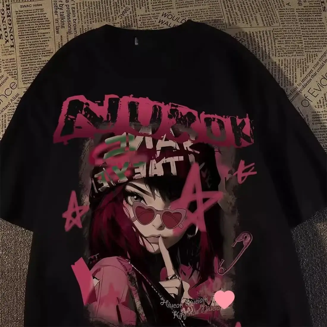 قصيرة الأكمام تيشيرت صيفي جديد الصيف الأمريكية نصف كم فضفاض فضفاض تي شيرت كامل النساء الملابس المتضخم تي شيرت