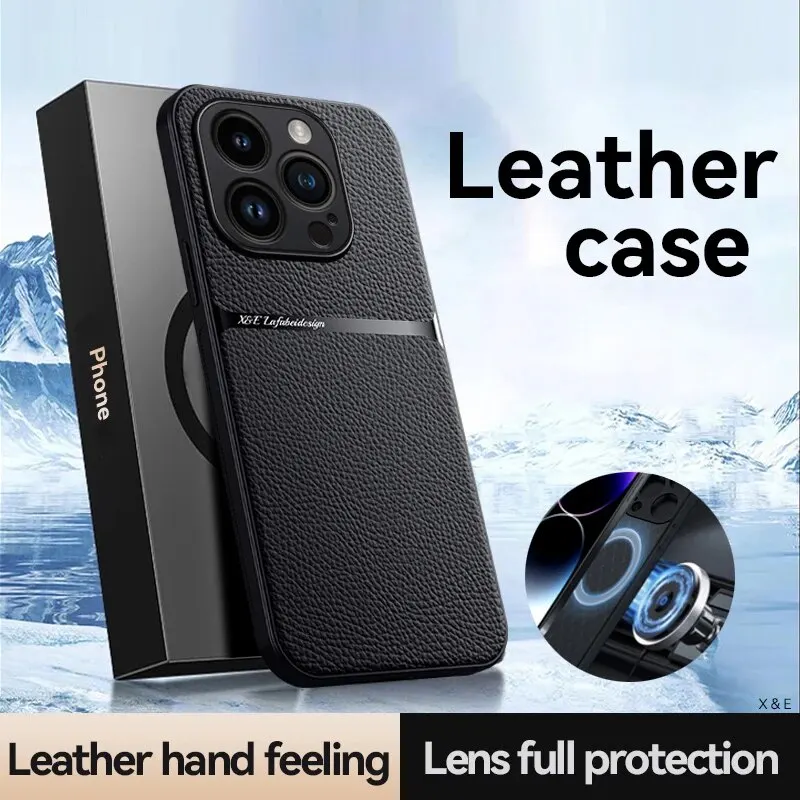 Luxury Solid Color Leather Car Holder Lens Protection Shockproof Phone Case For IPhone 15 14 13 12 11 Pro Max Bumper Back Cover