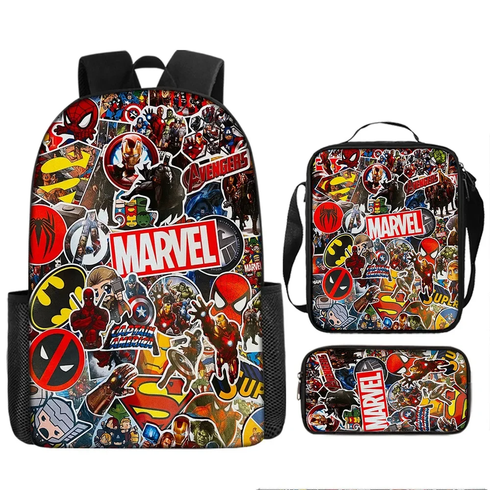 MINISO Disney Marvel Superhero Spider Man Colorful Backpack with Lunch Bag Rucksack Casual School Bag for Boys Student 3pcs Sets